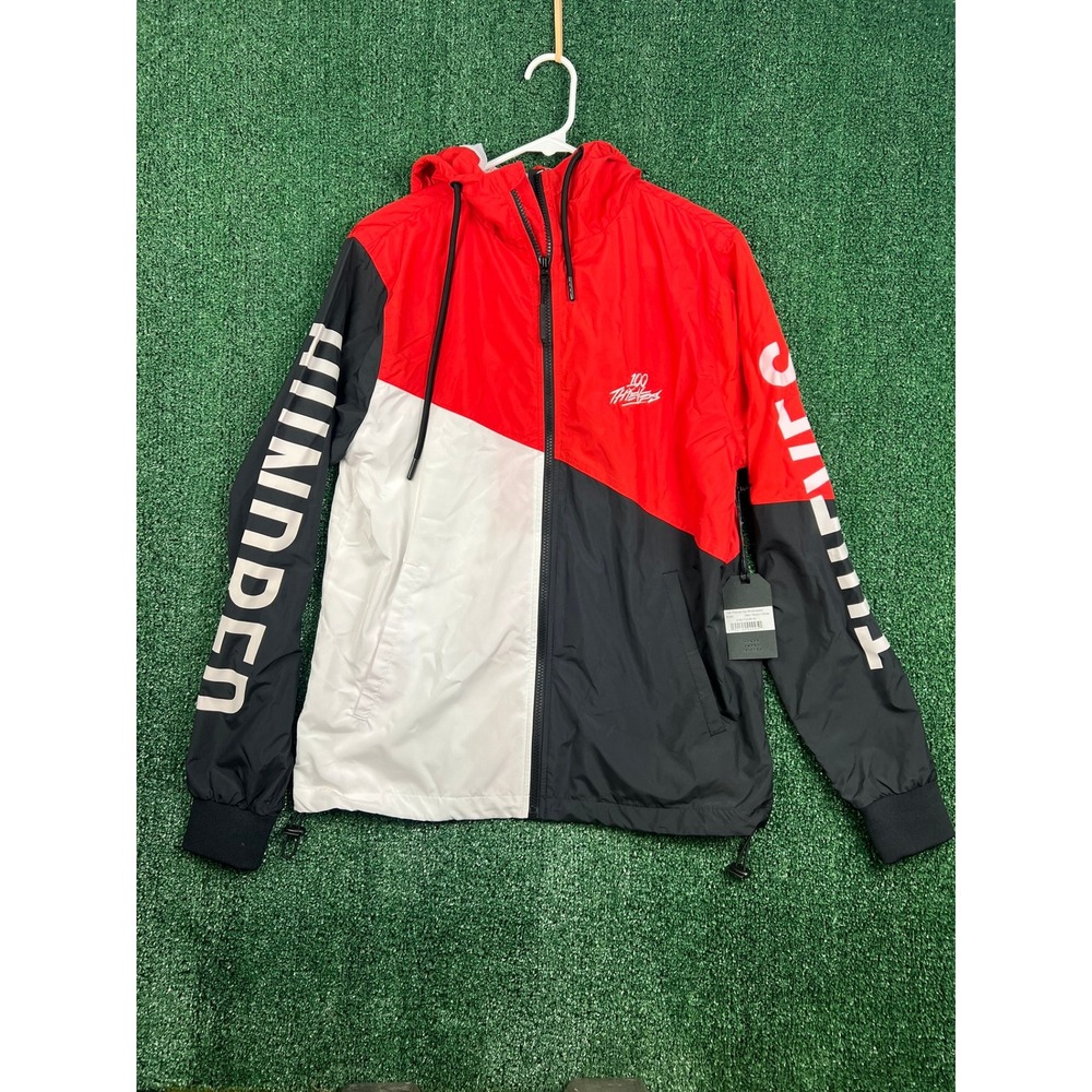 100 Thieves Tri-Color Zip Windbreaker  Small Red Black White Colorblock NWT